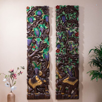 Thai style villa home living room TV wall background decoration painting foyer porch solid wood carved wall decoration 1 8m