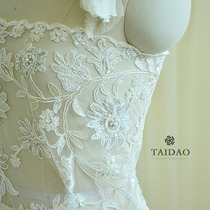 Handmade new Taiwan Island nail bead embroidery European style car stock fabric wedding dress L219 womens clothing lace fabric