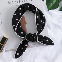 Spring and autumn new Korean retro printing edging scarf chiffon small silk scarf bow bow tie girls turban scarf