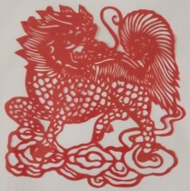 Kirin Paper Cut Painting Window Flower Sticker Pure Handmade Paper Cut Decorative Painting Traditional Art A4 Paper Send Foreigner Gift Red Paper