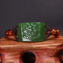 Zeyyuxuan Natural and Tian Yubi jade beachfront hand card Russian-Japanese spinach green imitation ancient and beachfront tattooed bracelet male and female