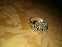 French 20 century inlaid green pine stone hollowed-out coconut tree ring