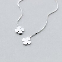 925 white fungus line female Korean sweet glossy four petal flower flower ear line simple fashion long earring female