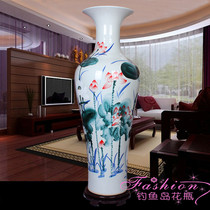 Jingdezhen ceramic vase Hand-painted blue and white glaze colorful lotus 1 meter floor-to-ceiling living room large new house decoration