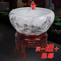 Buy one get 10 free Jingdezhen ceramic goldfish tank Circulating filtration oxygenation large fish basin water spray fish tank Feng shui tank