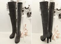 South Korea light extravagant custom European and American Fan frosted cow leather button sexy over knee long boots
