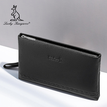 LUCKYKANGAROO MENS HANDBAG LEATHER large-capacity menS handbag clutch bag clip Baotou layer cowhide