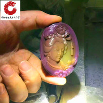 Sichuan Liangshan Yanyuan colorful agate beauty pendant good and evil carving Buddha in the heart pendant purple green Buddha