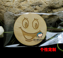 Laughing chest brand wood carving cartoon personality cute hanging decoration mall work card wooden pin badge creative woodcut