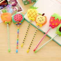 Korean version creative stationery cute little fresh fruit hairy ball pen needle tube cute plush pen with sex pen