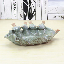 Retro made of old resin Little bird melon fruit pan 4 birds fruit pan small bird leaves fruit tray small moving object candy tray