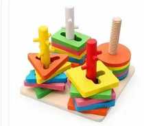 Wooden four-pillar set shape building blocks wooden toys educational childrens toys mixed batch