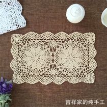 Auspicious pure hand crochet crochet nostalgic American rectangular hollow woven table pad rice white 27*43