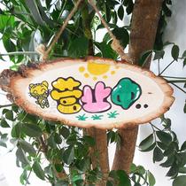  Cute business listing custom wooden brand hand-painted welcome to fashion store kindergarten cartoon style house number