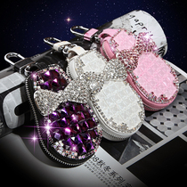 Leather bow car key bag with diamond rhinestone fashion car key cover coin wallet pendant womens style