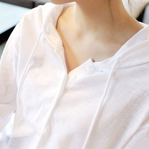 New Spring and Autumn white T-shirt women long sleeve Korean version of bamboo cotton Joker Han fan hooded loose coat women tide