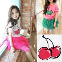 Rainbow bus girls dress baby short sleeve T-shirt pants package baby pure cotton suit is fresh
