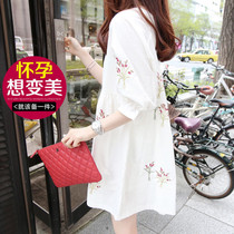 Pregnancy Woman Dress Spring Summer Dress 2021 Han Edition New Pregnant Woman Lian Dress Summer 70% Sleeve Blouse Loose Pregnant Woman Skirt