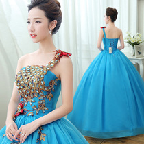 Solo color evening dress 2020 new stage performance dress tutu long Korean version of the stage performance suit