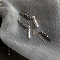 TYUSHA design American imported 14K gold gold gold injection Shi Jia crystal white black pearl ear hook earrings