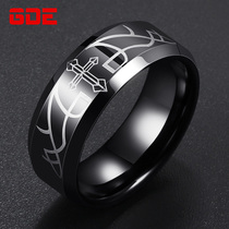 Ring Male hip hop personality single Japanese and Korean black cross index finger ring Tungsten gold jewelry ins net red section