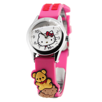 Hello Kitty International version with picnic Fun Little Bear Biscuit Solid styled Rubber Watch Peach Red