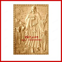 Sandstone European-style bas-relief Jesus shepherd the background wall sandstone spray pool Sculpture Landscape Flower Pot Garden Flower Bowl