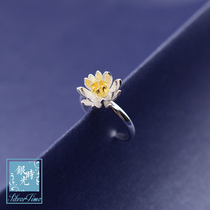 Silver time S925 pure silver ring in Chiang Mai Thailand handmade brushed lotus ring opening adjustable tail ring