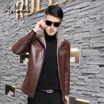 New Haining leather goatskin mens fur one-piece slim-fit fur jacket jacket winter mink collar thickened