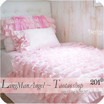 Korean Xia Liang quilt bow pink love bay solid color net red princess style cotton pure cotton four-piece set