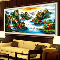 Cross stitch new living room landscape painting qian li js beautiful mountains and rivers flow to cash in printing