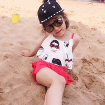 Korean version of the childrens swimsuit Girls conservative swimsuit split skirt type large childrens swimsuit flat angle baby parent-child swimsuit