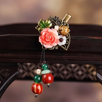 Ancient style hairclip ladies head jewelry National style hair accessories top clip bangs flower small clip autumn and winter accessories
