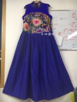 Cloud decoration totem original design womens dress spring new national style hand embroidered peony jumpsuit long skirt