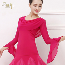 New national standard ballroom dance dress practice dress womens mesh Latin dance top Modern dance dress long sleeve adult