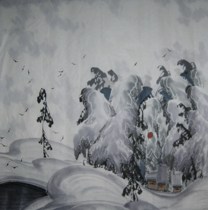 Grand Jang Pure Hand Painted 4-size hopper Fang State painting landscape Living room Living room Feng Shui with Ice Landscape Painting Decoration Hanging Painting 4