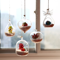 Hemp rope hanging flower pot hanging glass bottle Creative micro-landscape simulation fleshy pot room shop decoration hanging decoration