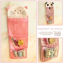 Cartoon animal back storage bag lattice wave spot cat fabric hanging plush three grid storage bag hanging bag