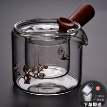 Side handle glass teapot High temperature thickened transparent Kung Fu tea set Small filter tea brewing tea set Household