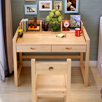 Solid wood childrens study desk Lift-up childrens desk Primary school students writing desk and chair set Pine wood household desks and chairs