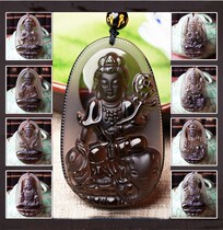 The eight patron saint of natural obsidian twelve zodiac pendant original stone original life Buddha ornaments necklace