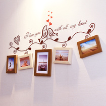 Mies Yaju small wall solid wood photo wall Photo wall Photo frame wall Creative combination send wall stickers Blue Ding