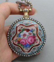 Rare large eight-piece beads colorful painted enamel flower figure Coran starry clouds edition movement Antique old pocket watch
