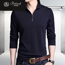 FALANDI 2021 spring mens long-sleeved T-shirt spring and autumn thin middle-aged mens color T-shirt cotton lapel