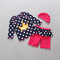 Korean childrens swimsuit girl foreign trade sunscreen long sleeve split swimsuit female baby warm hot spring swimsuit