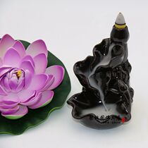 Green Lotus Flower Mist-back Incense Stove Creative View Smoke Tower Incense Stove Ceramic Tea Taoist Stove Home Smoked Incense Stove Pendulum