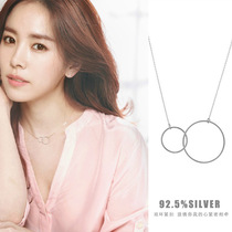 Pure silver 925th Korean double circle temperament necklace female new minimalist lock bone chain star with the same pendant gift