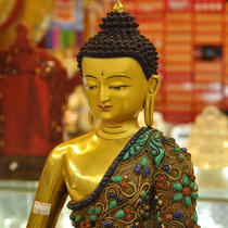 Tibetan Buddhism Nepal handmade silk semi-gilded turquoise Buddha statue turquoise Amitabha Buddha statue