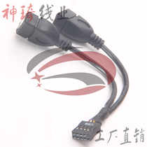 Motherboard USB 9 pinhole swivel USB mother seat double head USB built-in switching line black rough mens soft line hot sell