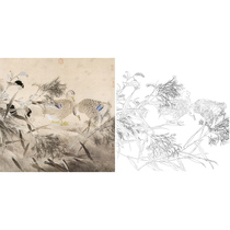 Meticulous painting line drawing draft Reed duck bucket 66*66 physical white paper printed draft with color picture 390T